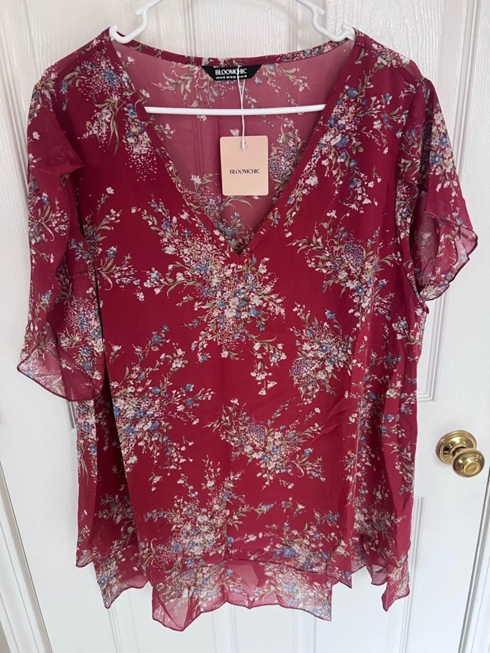2 BloomChic Rust Floral V-Neck Layered Blouse NWT sz 14-16 - Picture 5 of 9